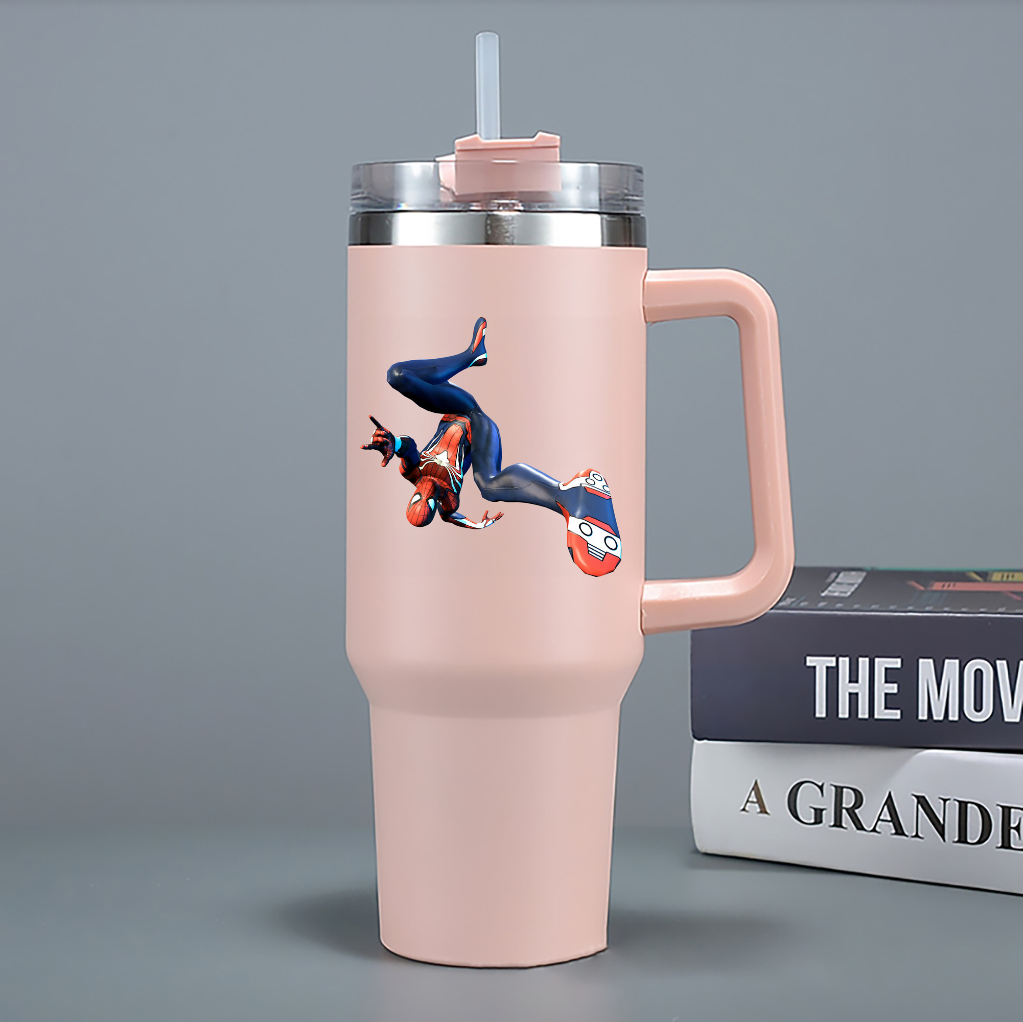 （画像用） Spider Man スパイダーマン 1200mL車用タンブラー - クリスタルステッカー（プラスチックストロー付き）